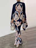 woloong Batwing Sleeves Loose Flower Print Mock Neck Blouses&Shirts Tops