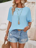 woloong Tied Backless Loose High-Low Round-Neck T-Shirts Tops
