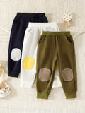 3pcs Baby's Color Clash Patchwork Casual Pants, Elastic Waist Cotton Trousers, Toddler & Infant Boy's Clothing