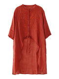 woloong Original Embroidered Irregularity Round-Neck Blouse Tops
