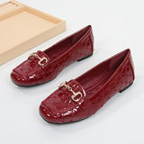 Women Chain Decor Flat Shoes, Fashion Solid Color Flats, Soft Sole Faux Patent   Flat Loafers, Women's Footwear