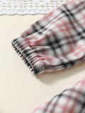 Girls' Casual Plaid Shirt Dress With Long Sleeves, Button Front And Waist Tie For Everyday Wear