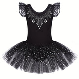 Elegant & Sparkling Girls’ Ballet Tutu Dress – Sequined Performance Wear with Rhinestone Detail, Stretchy and Versatile for Parties & Dance