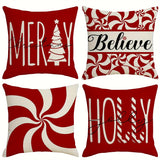 4pcs Winter Christmas Pillowcase Set - Cozy Candy Cane & Tree Designs, Perfect for Sofa & Bedroom Decor