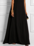 woloong Loose Sleeveless Hollow Solid Color Split-Joint Round-Neck Maxi Dresses