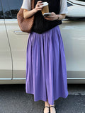 woloong Solid Color Pleated Elasticity Loose High Waisted Skirts