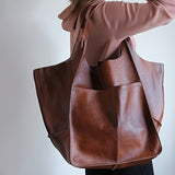 Large Capacity Retro Tote Bag - Spacious Interior, Versatile Shopping Bag, Premium PU Leather - Embracing Minimalist Chic with a Timeless Design