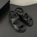 High-Quality Designer Sandals Dad Sandale Luxury Slides Summer Beach Flip Flop Women Crystal Calf Leather Roman Sandal Flat Heel Wedge Diamond Woven Buckle Slippers