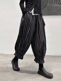 woloong Striped Patterns Split-Joint High-Waisted Wide Leg Loose Trousers Pants