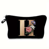 woloong  Flower & Letter Print Cosmetic Bag, Zipper Portable Makeup Pouch, Lightweight Coin Purse