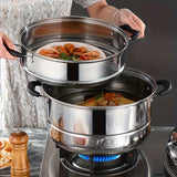 3-Tier Stainless Steel Steamer Set with Lid - Versatile Cooking Pot for Vegetables, Dumplings & Soups - Compatible with Induction & Gas Stoves
