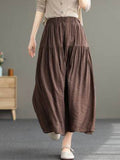 woloong Casual Loose A-Line Pleated Elasticity Split-Joint Solid Color Skirts Bottoms