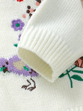 Adorable Rabbit Bird Pattern Knitted Cardigan Sweater - Soft, Casual, Ruffled, Button-Down, Long-Sleeve, Toddler & Infant Girl's Fall Winter Clothing - Perfect for Daily Wear, Outdoor Play, and Special Occasions