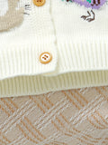 Adorable Rabbit Bird Pattern Knitted Cardigan Sweater - Soft, Casual, Ruffled, Button-Down, Long-Sleeve, Toddler & Infant Girl's Fall Winter Clothing - Perfect for Daily Wear, Outdoor Play, and Special Occasions
