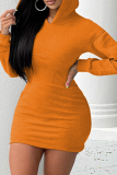 woloong - Black Casual Solid Patchwork Hooded Collar Pencil Skirt Dresses