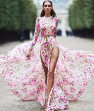 new  Popular trade women's clothing  printing pendulum dress split fashion long dress beach dress