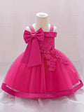 Elegant Girls' Embroidery Cold Shoulder Bow Tutu Dress Kids Clothes Gift Christmas