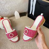 Designer Slippers Women Sandals High Quality Slides Crystal Calf leather Casual shoes quilted Platform Summer Beach Slipper Sandal Slide Shopping bag