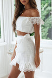 woloong Lace Tube top Tie Skirt Suit