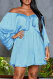 woloong - Light Green Casual Solid Patchwork Off the Shoulder Long Sleeve Dresses
