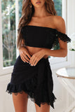 woloong Lace Tube top Tie Skirt Suit