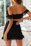 woloong Lace Tube top Tie Skirt Suit
