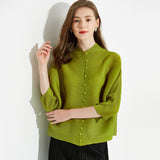 Miyake Spring Versatile Fashion Solid Color Cardigan Long Sleeve Top Versatile Jacket Breasted Shirt Women