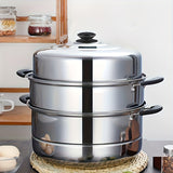 3-Tier Stainless Steel Steamer Set with Lid - Versatile Cooking Pot for Vegetables, Dumplings & Soups - Compatible with Induction & Gas Stoves