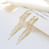 2025 Japanese Korean geometric earrings, temperament simple love earrings, long fringed 14K gold earrings wholesale