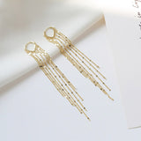 2025 Japanese Korean geometric earrings, temperament simple love earrings, long fringed 14K gold earrings wholesale