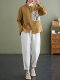 woloong Vintage Long Sleeves Loose Embroidered Lapel Collar Blouses&Shirts Tops