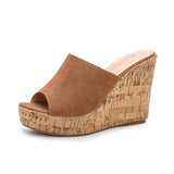 WOLOONG Women's Outside Wedge High Peep Toe Slippers