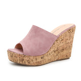 WOLOONG Women's Outside Wedge High Peep Toe Slippers