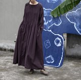 Shan Qian Nianyi, design sense, spring and autumn cotton and linen retro literature and art loose and thin handmade organ pleated robe dress