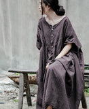 Shan Qian Nianyi, retro creative design cotton and linen super loose short-sleeved dress robe