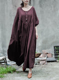 Shan Qian Nianyi, retro creative design cotton and linen super loose short-sleeved dress robe