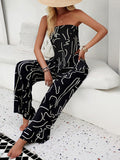 woloong Sleeveless Printed Tied Tube Top + Elasticity Wide Leg Pockets Pants Bottom Two Pieces Set