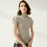 summer new Miyake new simple semi-turtleneck slim T-shirt women's versatile small top women's vest