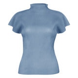 summer new Miyake new simple semi-turtleneck slim T-shirt women's versatile small top women's vest