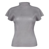 summer new Miyake new simple semi-turtleneck slim T-shirt women's versatile small top women's vest
