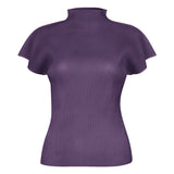 summer new Miyake new simple semi-turtleneck slim T-shirt women's versatile small top women's vest