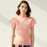 summer new Miyake new simple semi-turtleneck slim T-shirt women's versatile small top women's vest