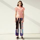 summer new Miyake new simple semi-turtleneck slim T-shirt women's versatile small top women's vest