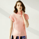 summer new Miyake new simple semi-turtleneck slim T-shirt women's versatile small top women's vest