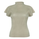 summer new Miyake new simple semi-turtleneck slim T-shirt women's versatile small top women's vest