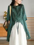 woloong Original Embroidered Irregularity Round-Neck Blouse Tops