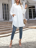 woloong Split-Joint Loose Long Sleeves Lapel Blouses