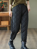 woloong Casual Loose Quilted Solid Color Padded Harem Pants