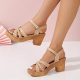 Chic Womens Block Heeled Sandals - Fashionable Braided Ankle Strap Platform Heels - Perfect for Evening Out, All-Match Style