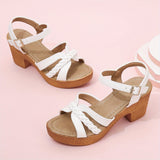 Chic Womens Block Heeled Sandals - Fashionable Braided Ankle Strap Platform Heels - Perfect for Evening Out, All-Match Style